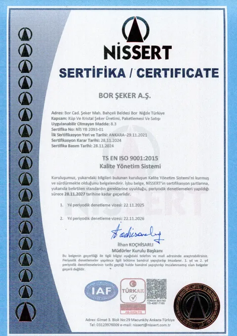 ISO 9001:2015 KALİTE YÖNETİM SİSTEMİ BELGESİ