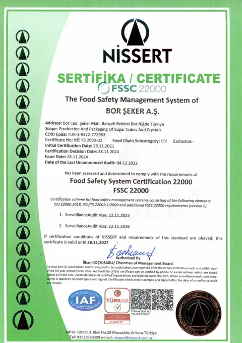 FSSC 22000 FOOD SAFETY SYSTEM CERTIFICATE